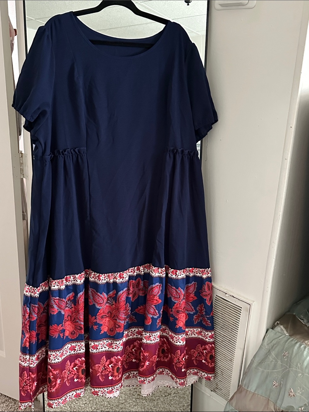 Navy Floral Border Tier Dress